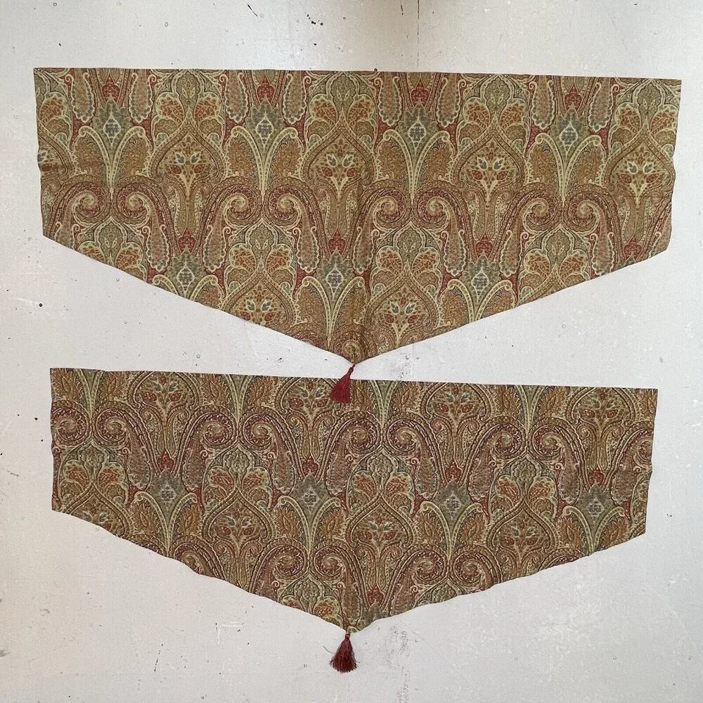 Waverly Ascot Window Valance In Gold With Floral Design 2 Pieces Tassel